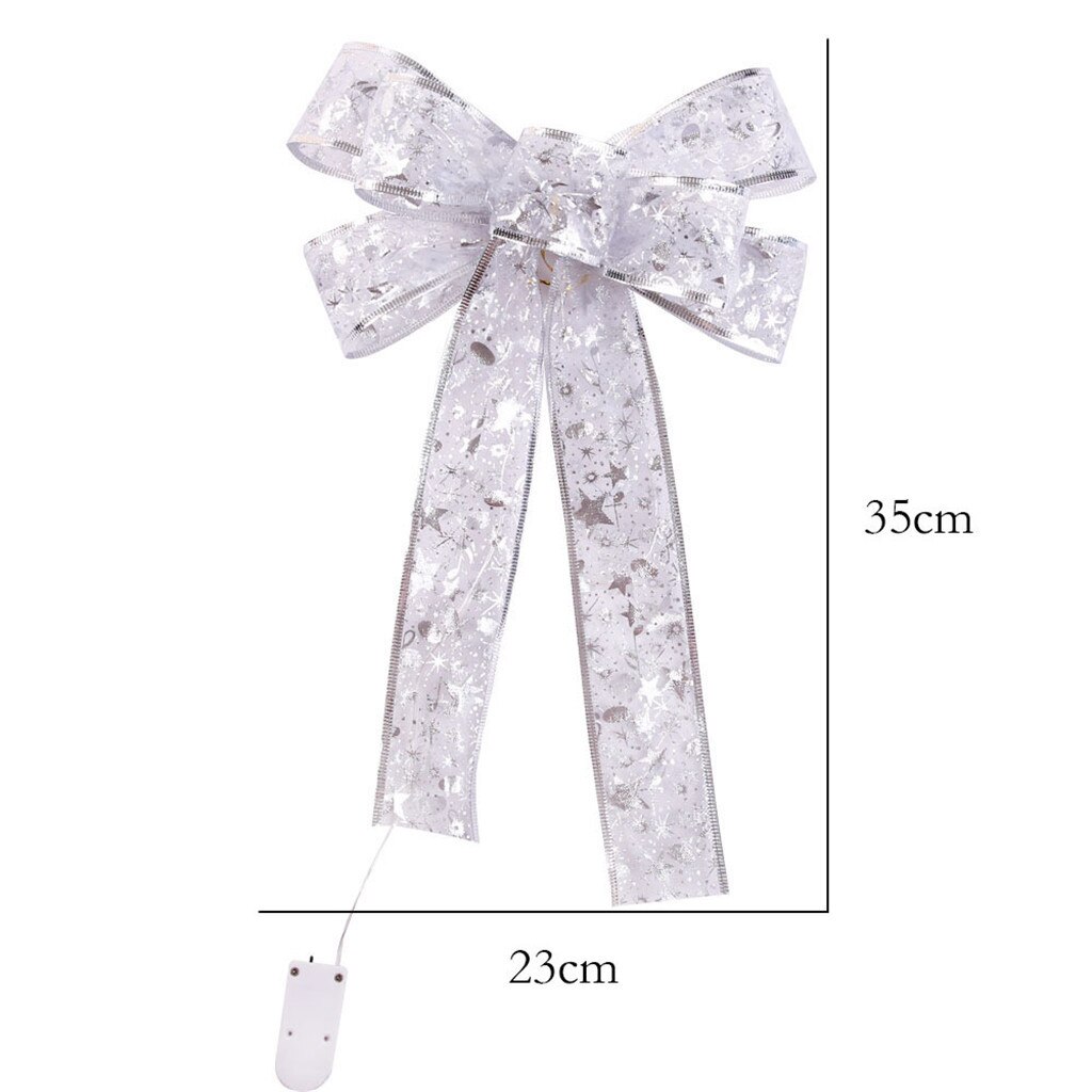 Led Christmas Ribbon Bows Knot Lace Led String Tree Party Box Fairy Night Lights Ornaments For Home Wreaths Decor 35x23cm