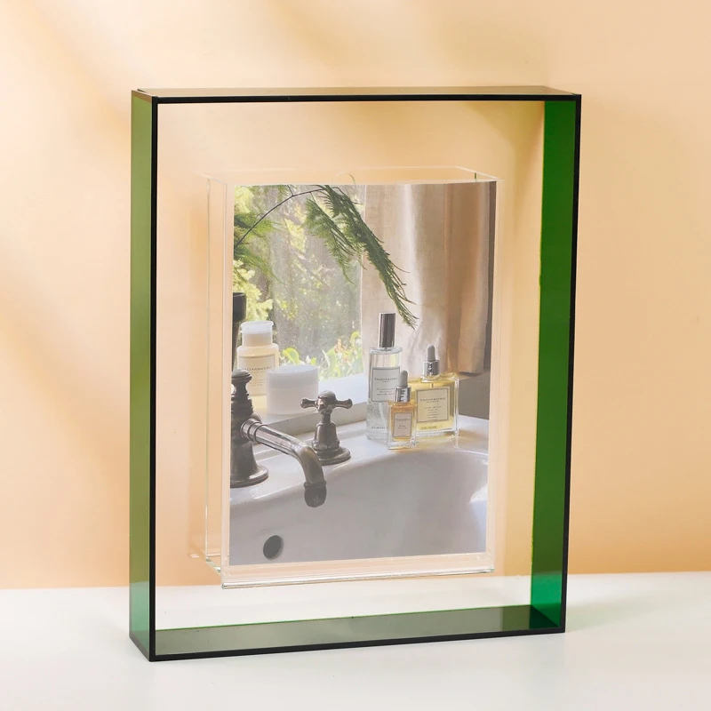 Cadre Photo Transparent en acrylique, 1 pièce, boîte carrée pour chambre à coucher, porte-carte Photo idole, ornement de bureau, Cadre Photo, décoration de maison: 5 Pouces / Bleu marine
