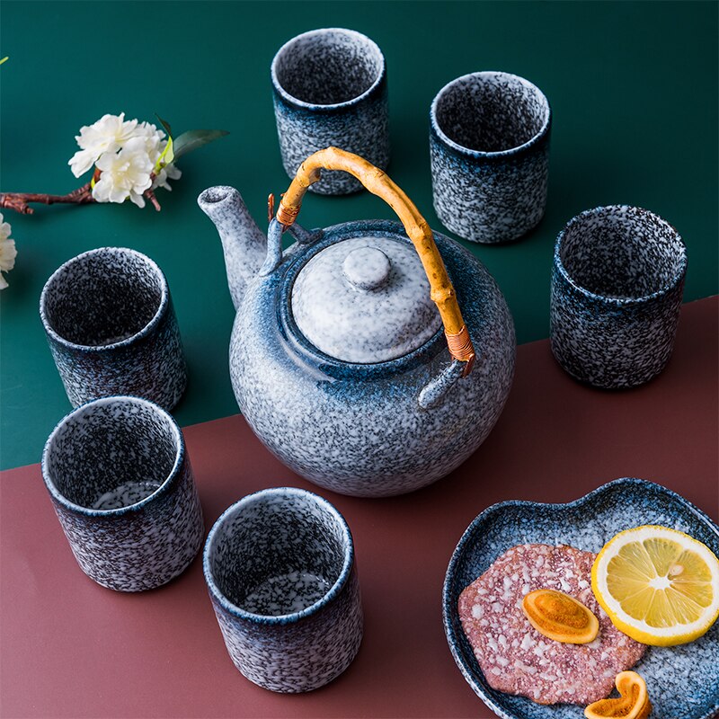 Lingao japansk te sæt tekande keramik husholdning te infuser enkelt gryde håndholdt te sæt med bambus håndtag kung fu te