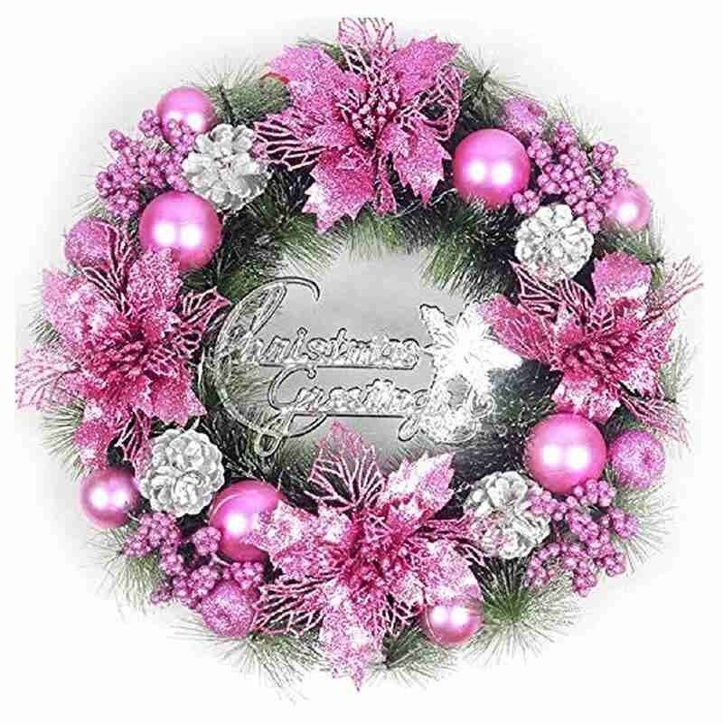 Kerst Glitter Bloem Decoratie Hollow Leaf Boom Opknoping Ornament Plastic Grote Bloem Krans Voor Xmas Party Hoofddeksels Goud Rood