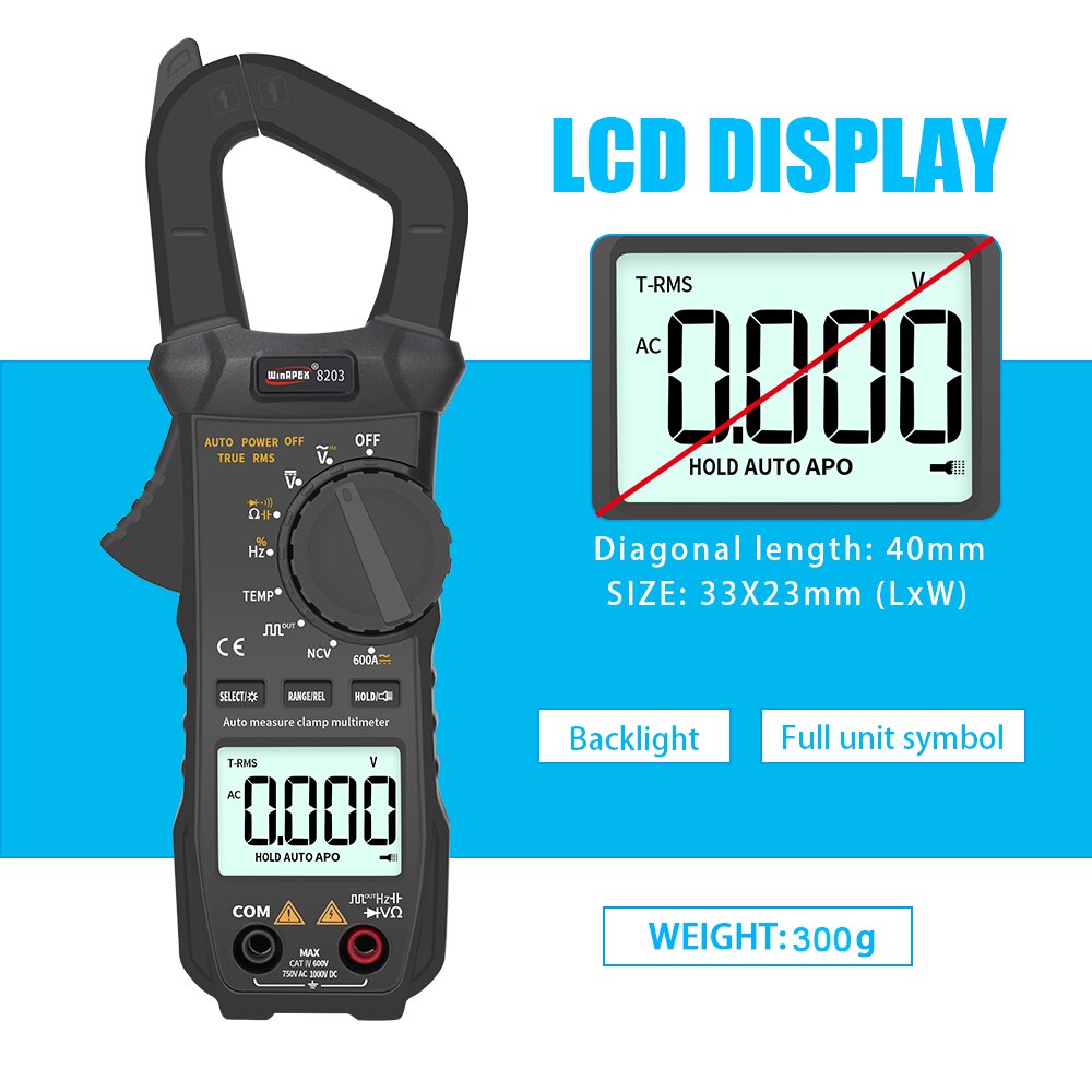 Clamp Meter 60A/600A Amp AD/DC Current RMS Digital Clamp Multimeter 6000 Counts True RMS 750V/1000V Large LCD Display Backlight