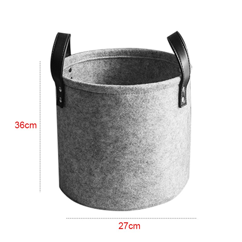S/M/X/Xl Draagbare Grijs Ronde Wasmand Vilt Vuile Kleren Speelgoed Opslag Emmer Bin Met pu Lederen Handgrepen Thuis Organisator: 36x27cm