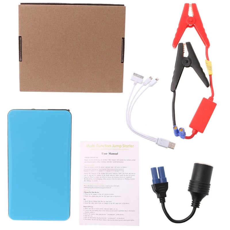 12V 20000mAh Multi-Function Car Jump Starter Power Bank Emergency Charger Booster Battery: Blue