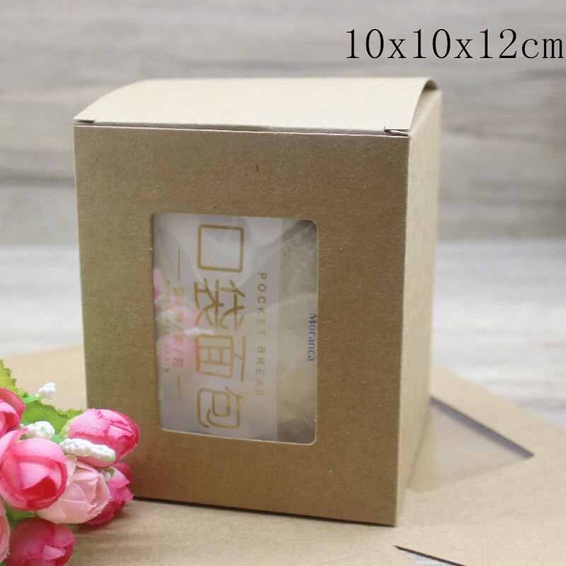 Boîte à fenêtre en papier 50 pièces 10x10x10 0/12/15cm, emballage de bonbons en papier kraft/blanc avec fenêtre, emballage de fournitures de fête,: kraft 10x10x12cm