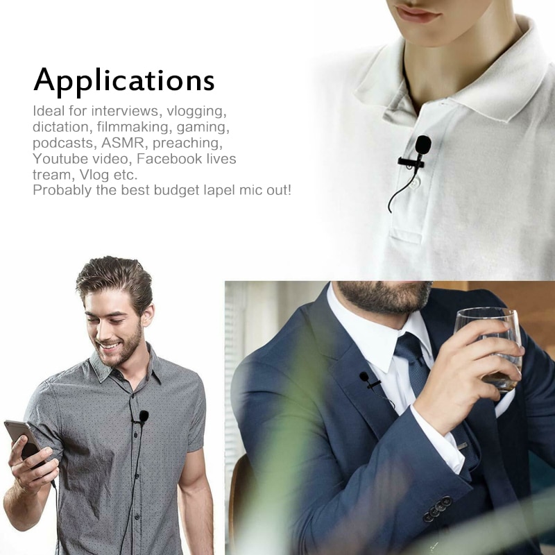 Microphone MB-Q01 6m Clip-on Lavalier Mini Audio 3.5mm Collar Condenser Lapel Mic for recording Canon / iPhone DSLR Cameras