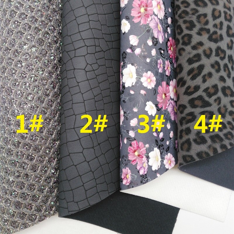 Glitter Leer, Bloemen Gedrukt Glitter Stof, luipaard Crocodile Synthetisch Leer Voor Boog A4 21X29Cm Twinkling Ming KM268