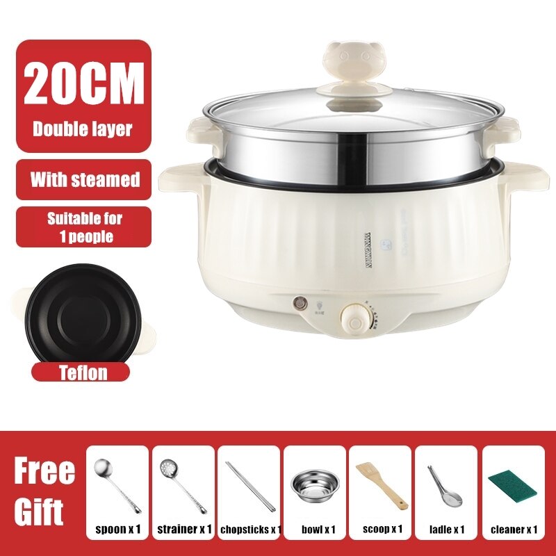 Multi-Function Electric Cooker Non-stick Multicooker Electric Cooker For Travel School Home Free 400W-1000W 1.7L-3.7L: double layer 20cm