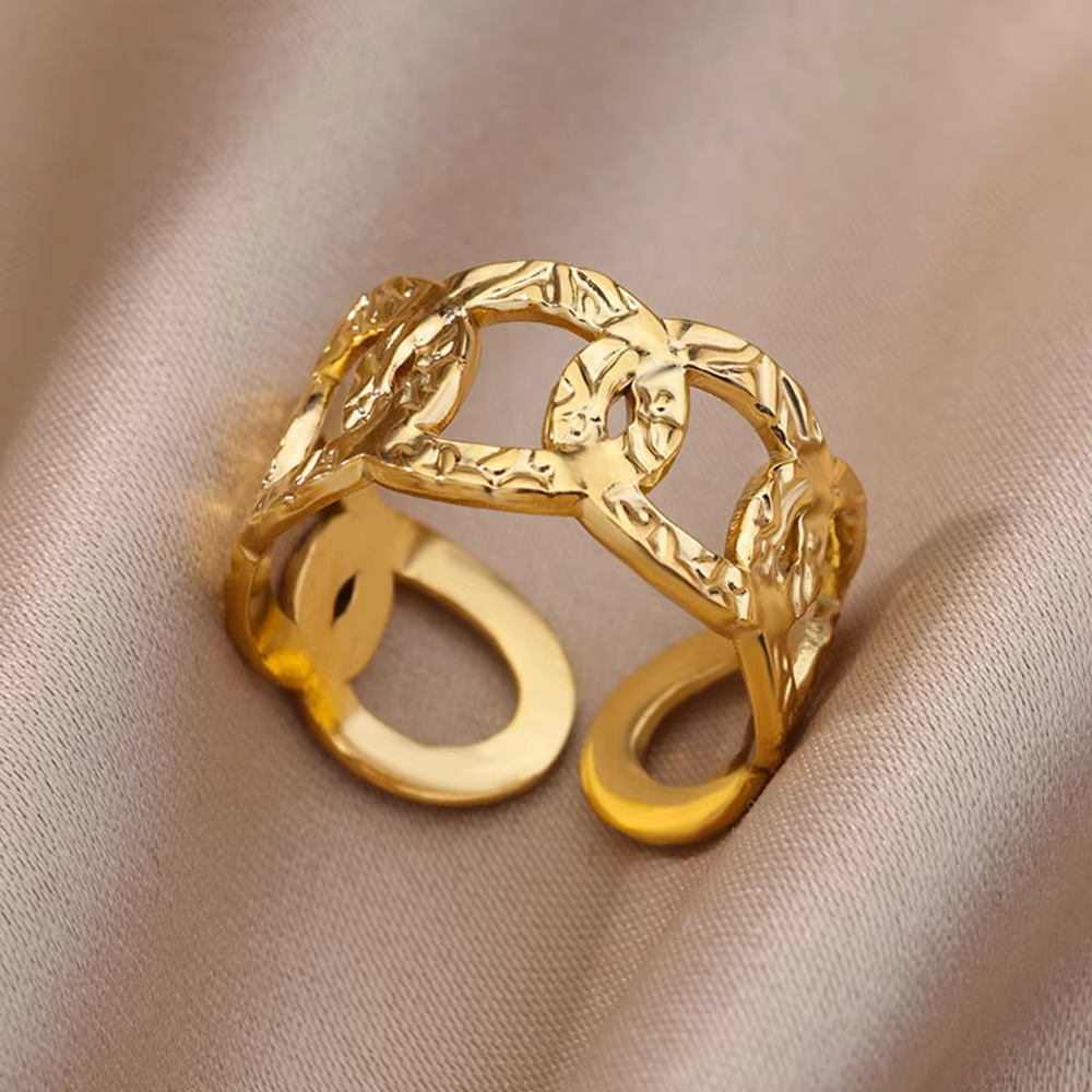 Bagues élégantes en acier inoxydable pour femmes, grande fleur, couleur or, soleil, étoile de mer, anneau ouvert, bijoux de doigt, de mariage, Punk: Clair
