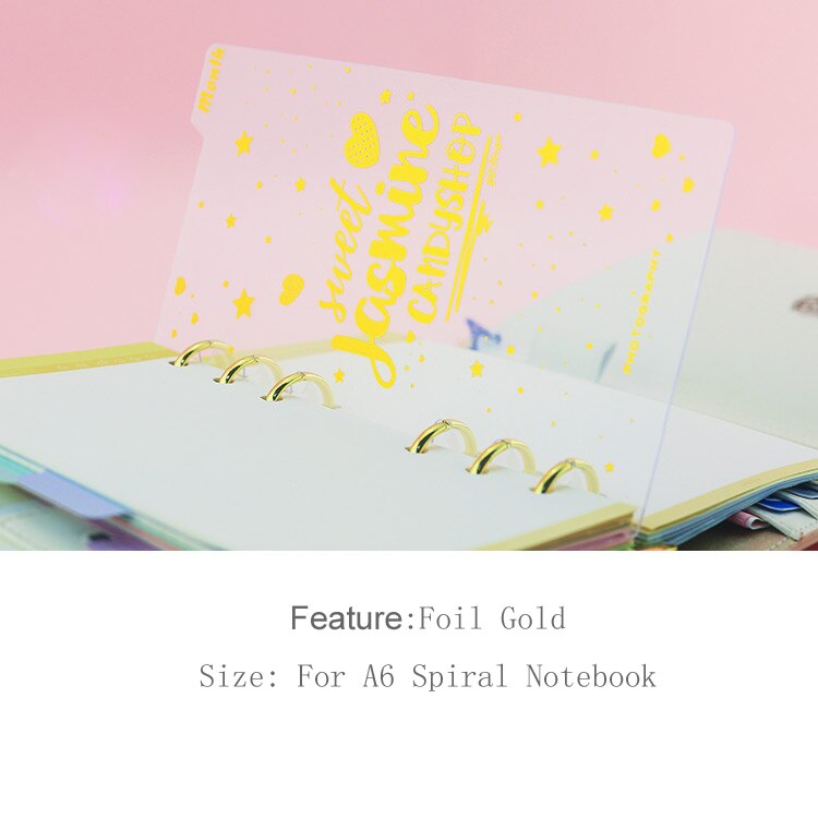 Fromthenon Cute 6 Holes Binder Planner Notebooks Gold Foil Index Divider Bookmak Accessories Today Weekly Monthly 3 Pcs