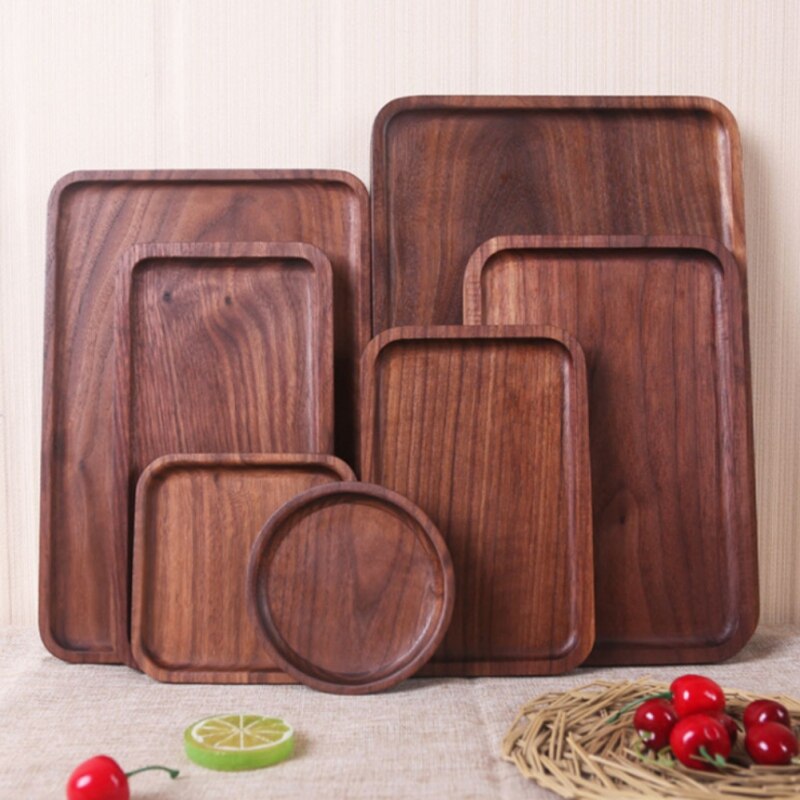 Rectangle Black Walnut Wood Pan Plate Fruit Dishes Saucer Tea Tray Dessert Dinner Bread Wood Plate