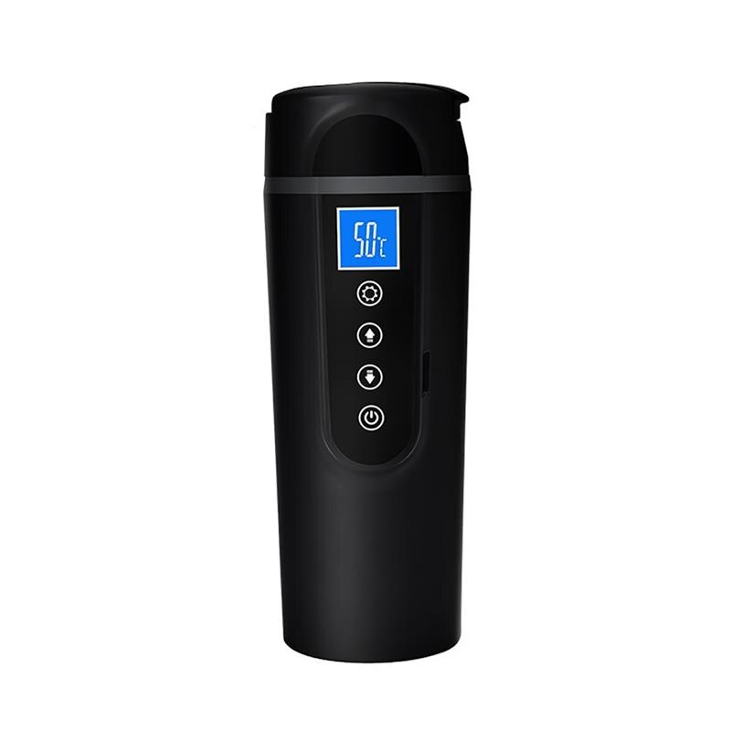 Enver 12v 420ml bil elektrisk varmekop opvarmning vandkedel intelligent temperaturkontrol lcd display temperaturkedel: Sort