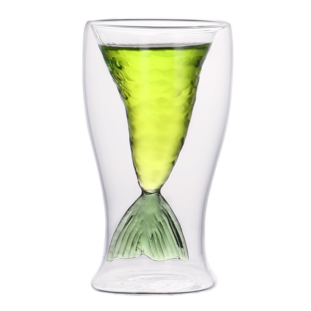 Set of 2 100ml Mermaides Fish Tail Wine Glass Double Layer Beer Whiskey Cocktail Mug Cup: green