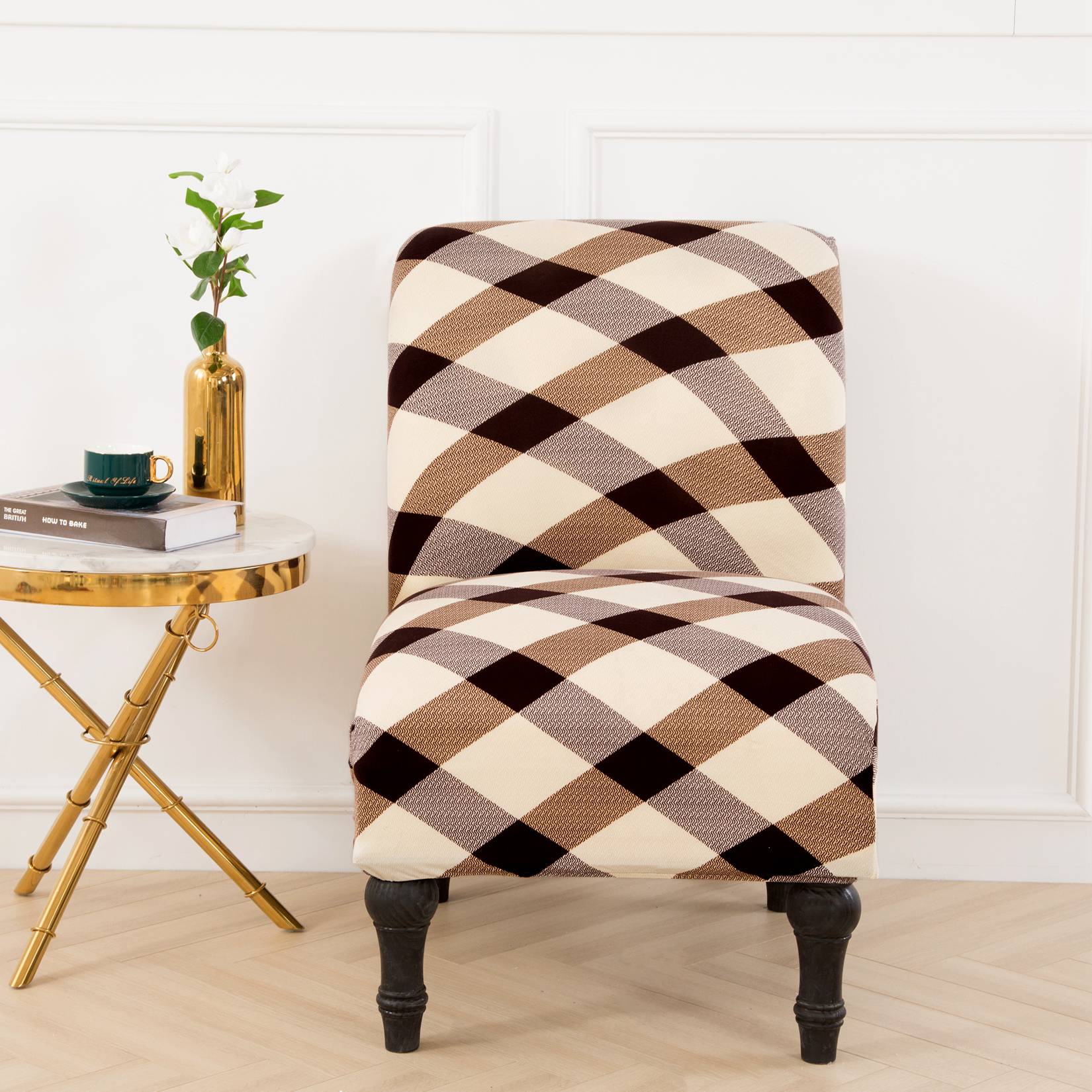 Armløs accent stol moderne stretch stol dækker spandex stol betræk til stue banket lænestol beskytter