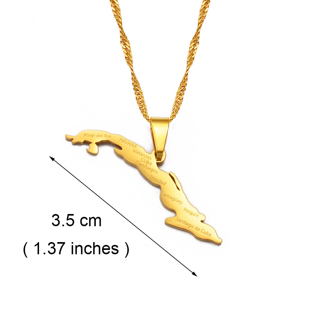 Anniyo cuba kaart met steden kettingen dames, kaart van cuba bedel hanger cubaanse sieraden  #238121