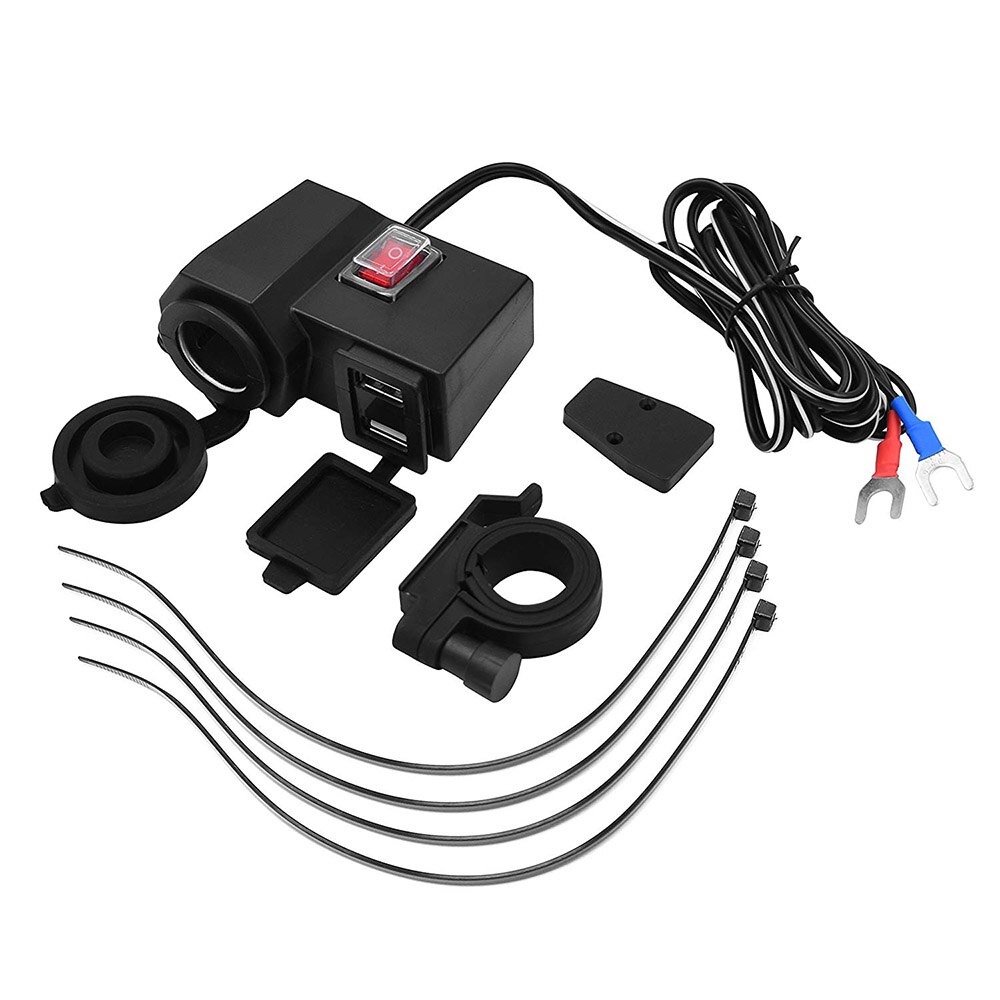 Aileap Motorcycle Cigarette Lighter Socket Dual USB Ports Phone Charger Adapter with Battery Voltmeter and Power Switch