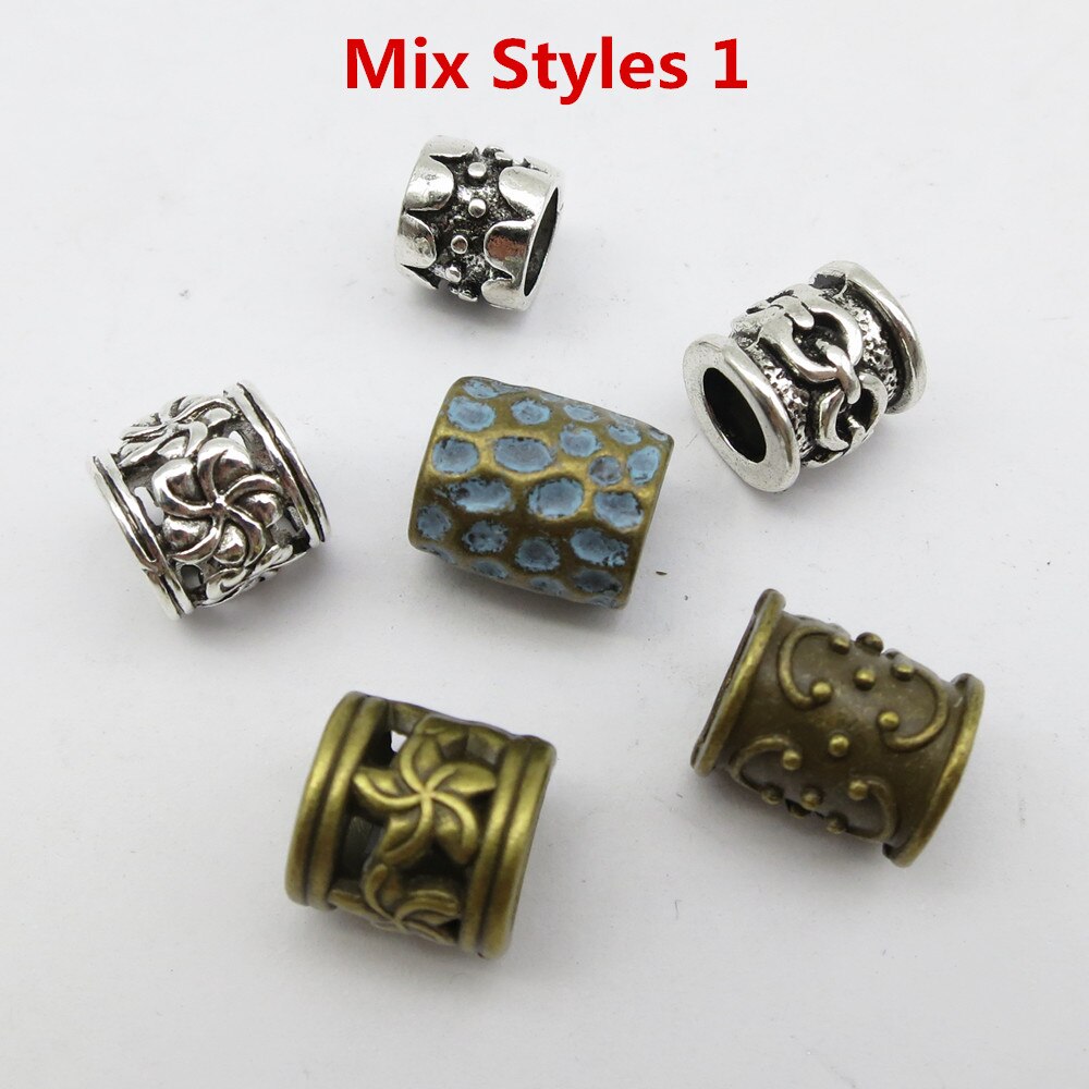 6 stk blanding metall viking rune hår flette dreadlock skjegg perler ringer tube for menn kvinner hår tilbehør