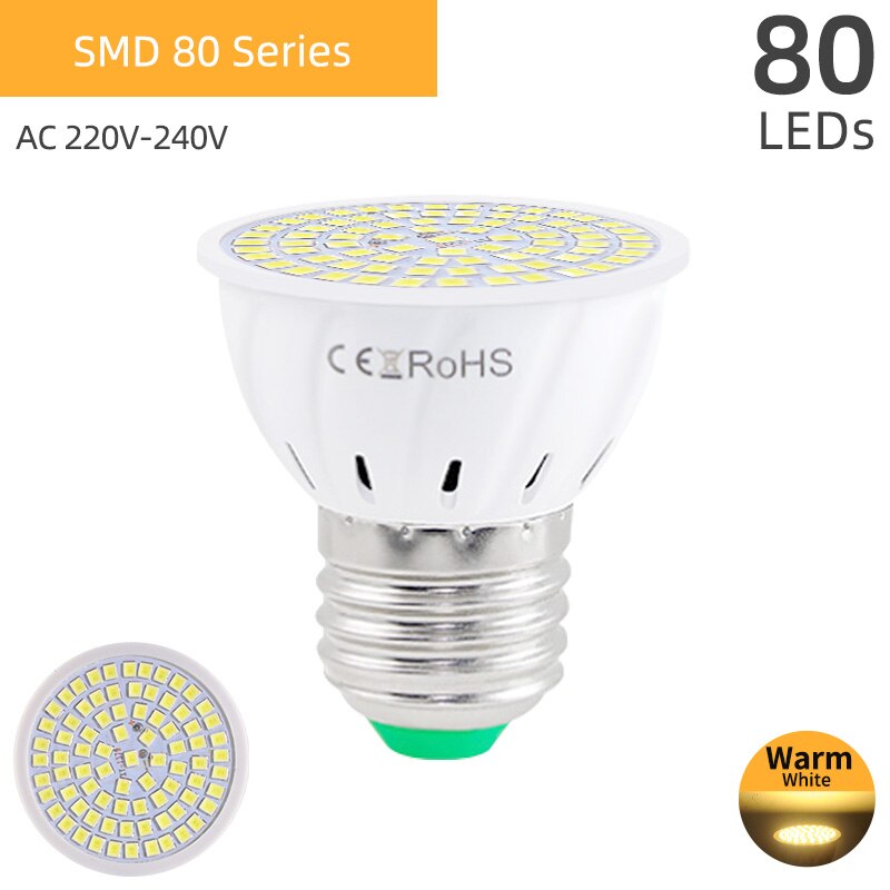 =(K)= Lamp UVC UV Germicidal Bulb E27 LED Corn Lights Sterilizer Lamp Ozone Light Bulb Indoor Disinfect Light E27 Ultraviolet: 80LEDs WarmWhite