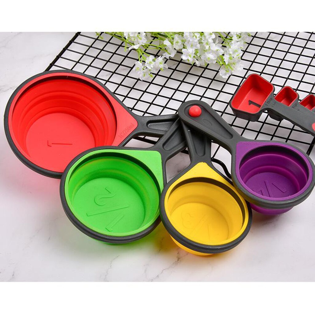 Multiple Sizes Silicone Collapsible Portable Measuring Cups and Spoons Set