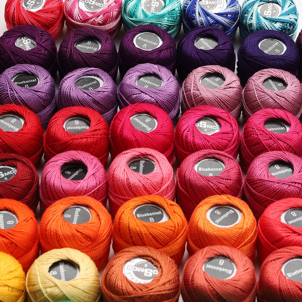 53 färger pärl bomull broderi tråd storlek 8 virkad nål 5 gram dubbel merceriserad 100%  egyptisk bomull 40 meter boll