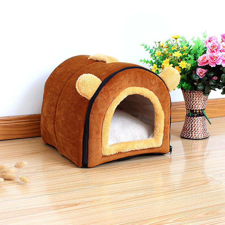 Confortable chat grotte belle Bow chiot hiver lit maison chenil polaire doux nid pour petit moyen chien maison pour chat: Or / S