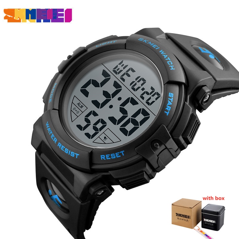 SKMEI Chrono Men Watch Top Luxury Brand Sport Watch Electronic Digital Male Wrist Clock Man 50M Waterproof Men's Watches 1258: blue with box