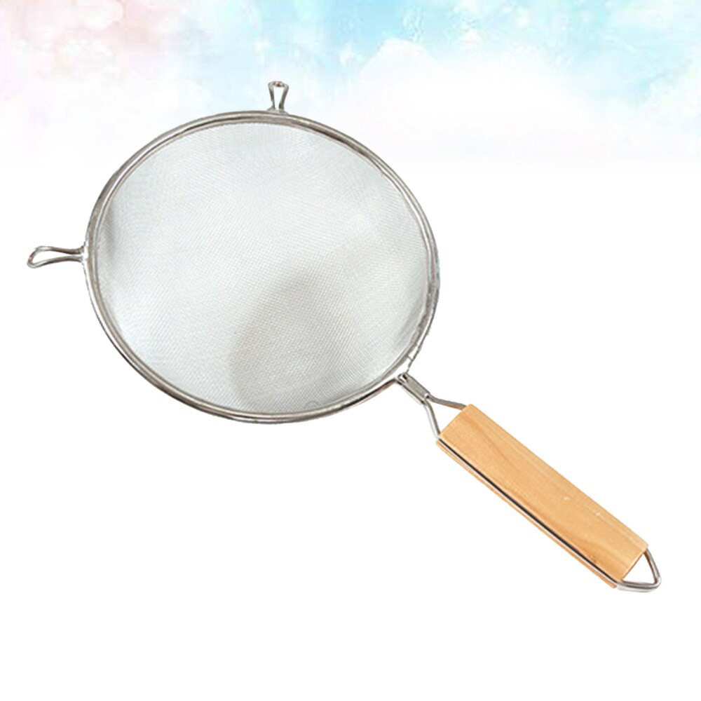 Mesh Stainless Steel Skimmer Strainer Mesh Skimmer Basket Ladle with Wooden Handle for Noodles Spaetzle Pasta Chips(Diameter 14c