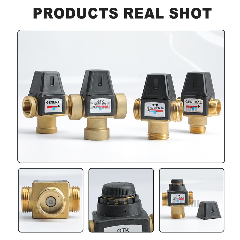 DN20/DN25 Solar Water Heater Valve 3-Way Brass Thermostatic Mixer Valve Male Female Thread Mixing Valve Accessories 3/4" 1"
