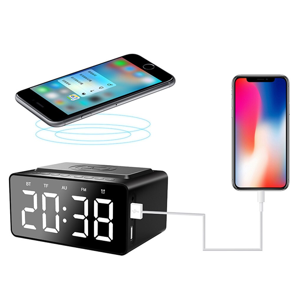 Digital Alarm Clock Home Digital Clocks Radio Bluetooth Speaker with USB Port and Wireless Charging Dual Alarm Big LED Display