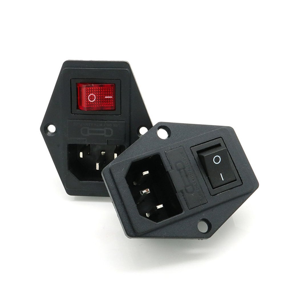 Power switch AC 3pin AC power socket with red triple rocker switch tripod copper feet with 3d protection printer fuse random