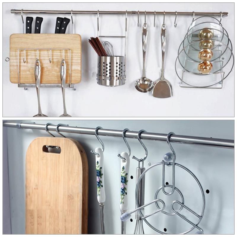 S-Hooks Hanging 304 Stainless Steel Multifunctional Sundries Storage Hanger Rail Utensil Garage Clothes Rack Steel Metal Tool