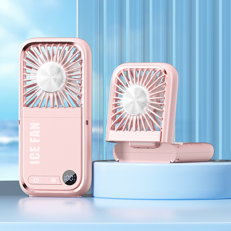 Mini ventilador portátil de mano, batería de 3000mAh, banco de energía de movilidad pequeño 180 ° Ventilador de cuello plegable USB Actualización de espejo cosmético opcional: Gris claro