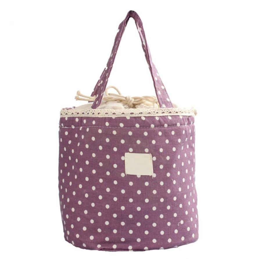 Cartoon Dot Lunch Bags Thermal Insulated Cooler Bags Women Kids Lunch Tote Fruit Foods Container Bags Bolsa Feminina: purple