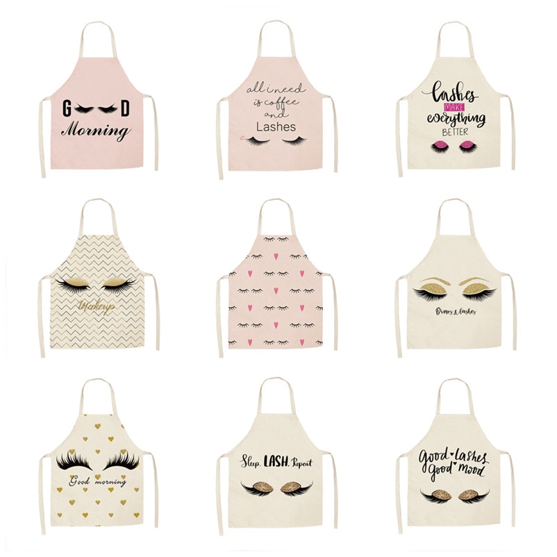 Cils des yeux imprimés maison cuisine tablier propre imperméable à l'eau résistant à l'huile tablier enfants hommes femmes Chef cuisine Aprons53-65cm
