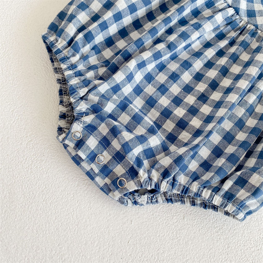 Abbigliamento estivo per neonati neonato colletto per bambole in pizzo pagliaccetto moda Plaid pagliaccetto a maniche lunghe tuta in lino di cotone 0-2Y