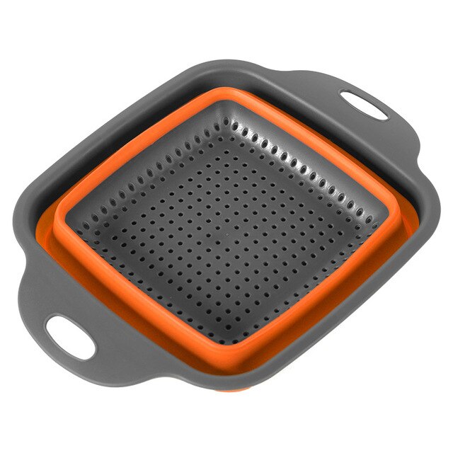 Mosodo Folding Drain Basket Multi-Function Washing Basket Retractable Fruit Basket Kitchen Storage Basket: square-orange / L