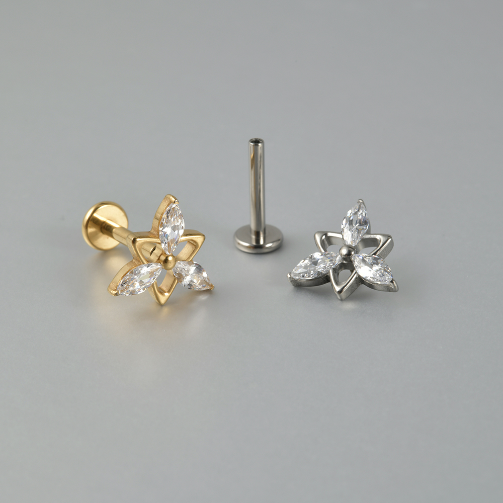 1pcs G23 Solid Titanium CZ Paard oog Bloem Kraakbeen Oorbel Stud 16G Intern Schroefdraad Zon Helix oor Tragus Piercing Sieraden