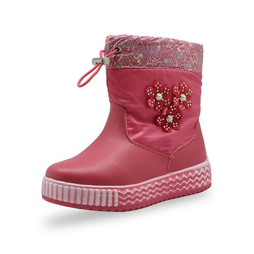 Apakowa-zapatos cálidos y suaves para niños y niñas, botas de nieve de media caña impermeables con perlas y flores, para invierno: peach / 5,5