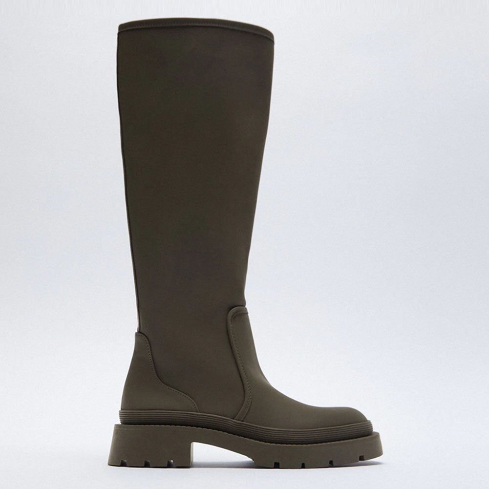 Brand Dames Platform Zwarte Laarzen Mode Dikke Med Hakken Laarzen Vrouwen Casual Party Schoenen Vrouw Dij Hoge laarzen: green / 35