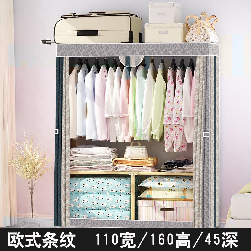 Free install Folding Wardrobe Simple Metal Iron Coat Rack Floor Shelf Standing Clothes Hanging Storage Bedroom Furniture szafa
