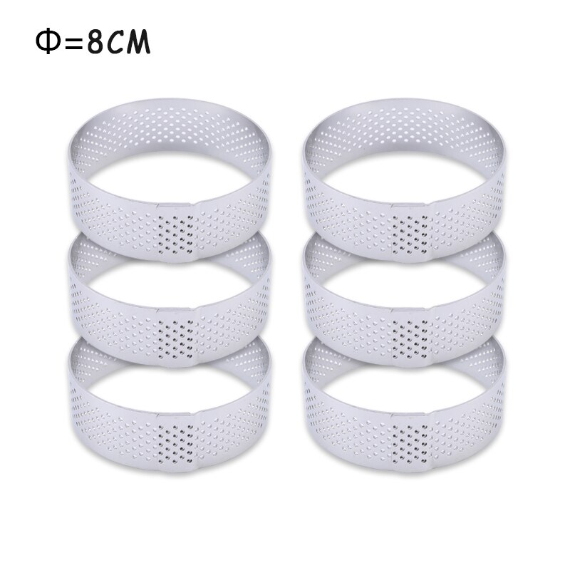 Tart Ring Stainless Steel Tartlet Mold Circle Cutter Pie Ring Heat-Resistant Perforated Cake Mousse Molds Tart Pastry: 8cm 6pcs