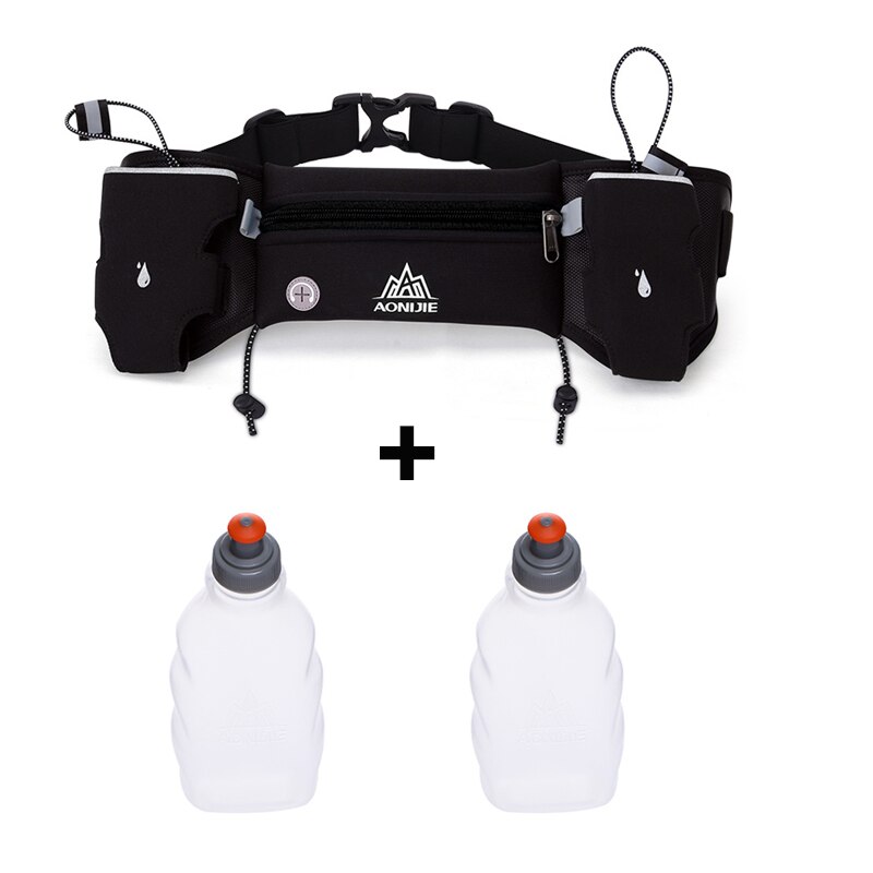 Aonijie løbende taljepakke udendørs sport vandreture racing gym fitness letvægtsreflekterende hydrering bælte vandflaske hoftepose: Sort med flaske