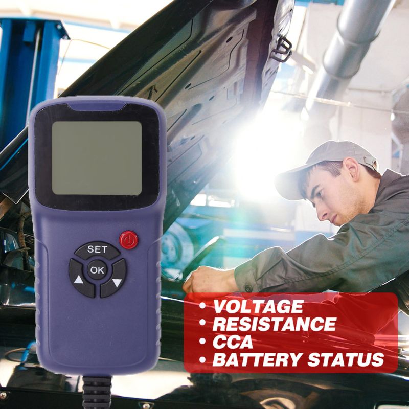 Probador de batería de coche Digital de 12V, Analizador de prueba de batería LCD de coche, Analizador de prueba de voltaje Analizador de sistema de coche ohm CCA, herramientas de diagnóstico de prueba