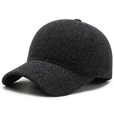 Winter Baseball Cap Men Cotton Hat Dad Hat Warm Hat Plus Velvet Thickened Baseball Cap Wind Cold Duck Tongue Ear Caps: Dark Grey