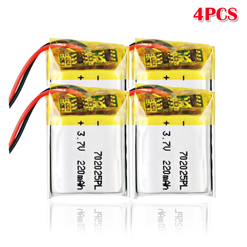 3.7v 300 mah 702025 li- polymer genopladeligt batteri til  mp3 bluetooth headset højttaler videooptager trådløse mus li-ion celler: 4 stk
