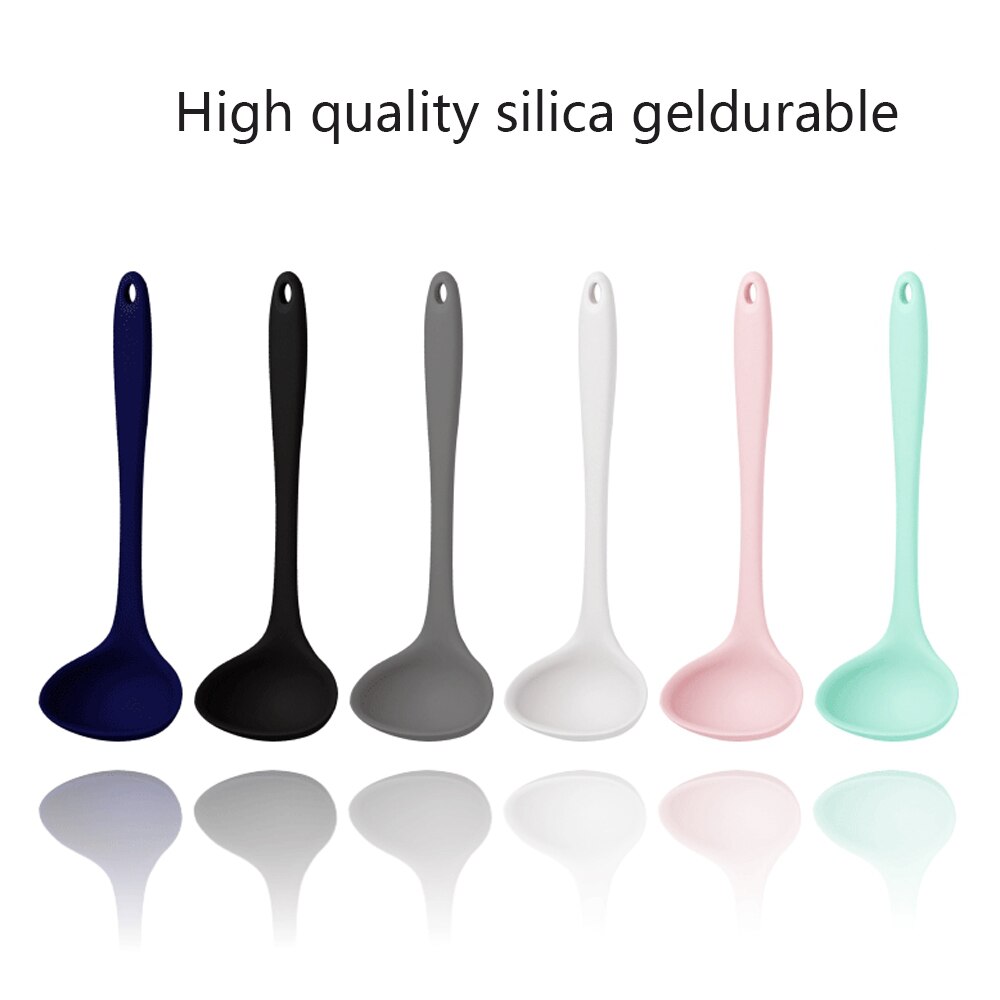 Non-stick Silicone Ladle Soup Spoon Curved Handle Unbreakable Big Round Scoop for Dinner Kitchen Dining Tool Tableware