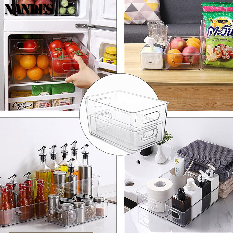 Kühlschrank-Organizer-Behälter, stapelbare Kühlschrank-Lebensmittel-Aufbewahrungsbox mit Griff, durchsichtiger Kunststoff, für Speisekammer, Gefrierschrank, Organizer-Werkzeug