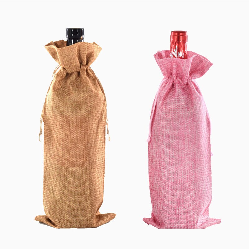 Linen Wine Bottle Covers With Drawstring Jute Wine Bag Holder Carrier For Champagne Olive oil Packaging Pouch