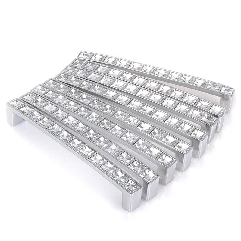 Lot de 8 boutons de poignée carrés en cristal strass, Style européen, clair, pour porte, armoire, tiroir, armoire, 128Mm