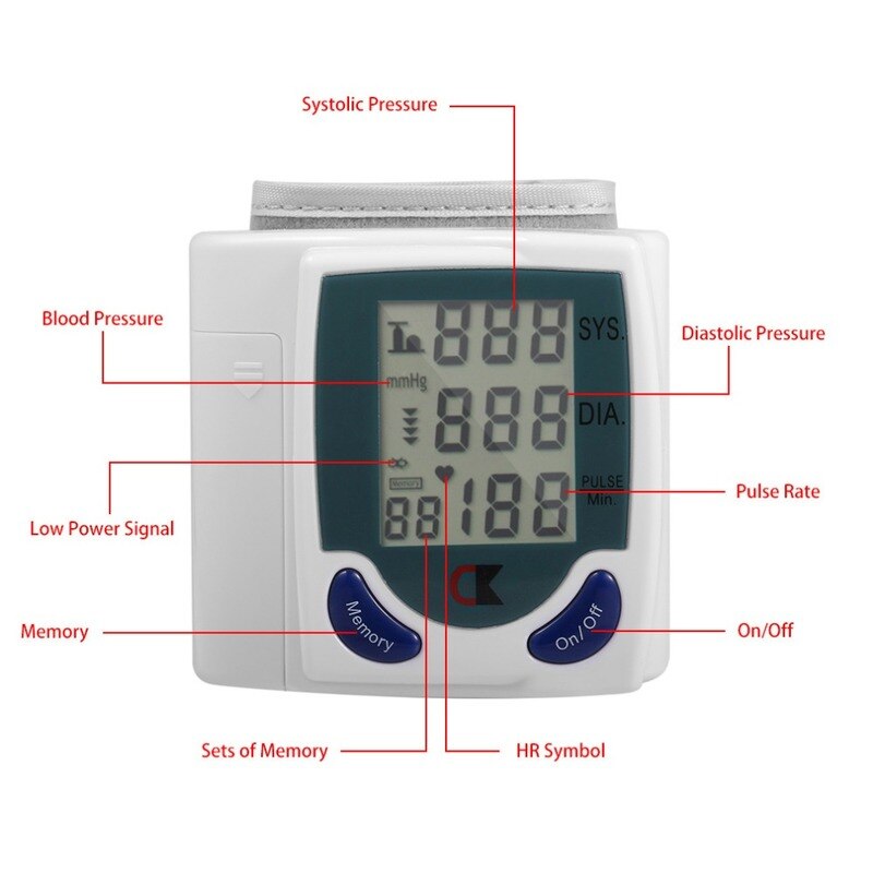 Automatische Pols Elektronische Bloeddrukmeter Engels Manchet Bloeddrukmeter Pols Monitor Bloeddruk Meting