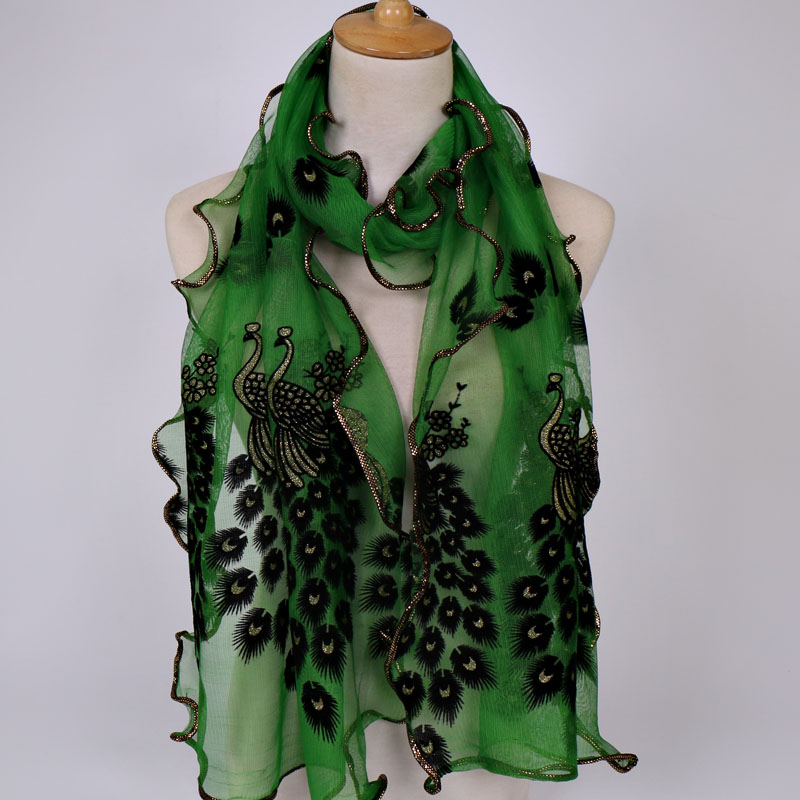Peacock Flower Print Scarf Shawl Wrap Women Multi-Color Pashmina Scarf Soft Veil Stoles Scarves Popular Neckscarf Hijabs: Blue